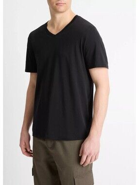 VINCE NWOT Men’s Pima Cotton V-Neck T-Shirt In Black-Size Small